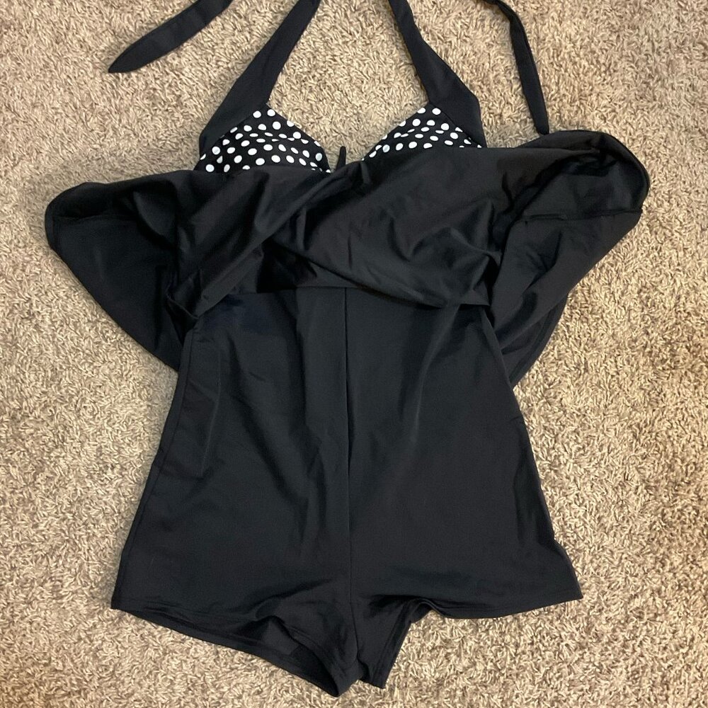 NWT Vintage Style Polka Dot Halter Neck Swim Dress, Black/White, Size XL/12-14 - Picture 5 of 10